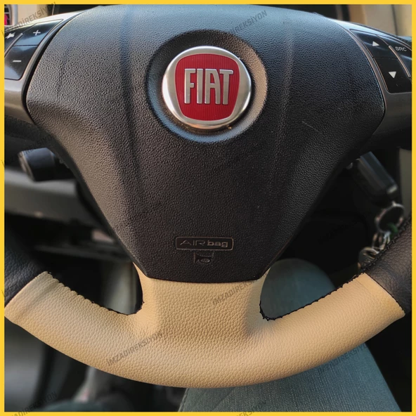 Fiat Linea Tuşlu Araca Özel Direksiyon Kılıfı (Mat Krem) - Resim 6