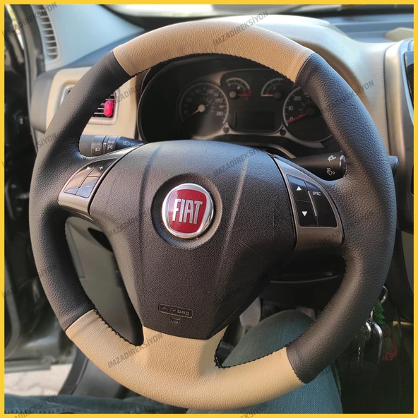 Fiat Linea Tuşlu Araca Özel Direksiyon Kılıfı (Mat Krem) - Resim 2