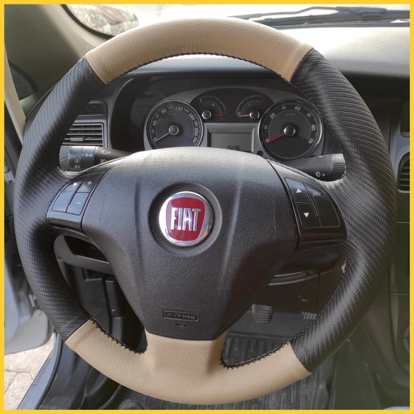 Fiat Linea Tuşlu Araca Özel Direksiyon Kılıfı (Karbon Krem) - Resim 2