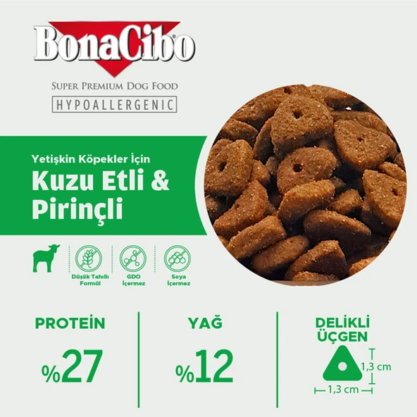 Bonacibo Adult Dog Lamb & Rice Hipoalerjenik Kuzulu Yetişkin Köpek Maması 4 KG - 5