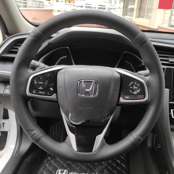 Honda Civic FC5 Araca Özel Direksiyon Kılıfı (Noktalı Düz Siyah Dikişli)