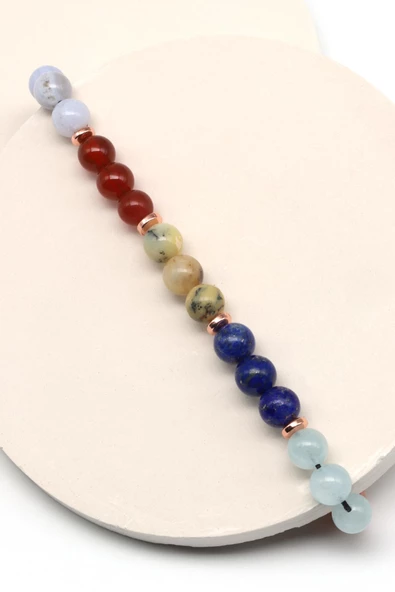 Terazi Burcu Taşlarından Oluşan Doğal Taş Makrome Bileklik 6 mm Küre Kesim - Burç Bilekliği - Resim 2