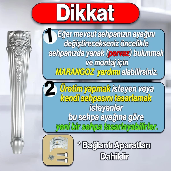 Nehir Plastik 4 Adet Sehpa Ayağı 40 cm Gümüş Renk Orta Ayak Zigon Sehpa Mobilya Masa Ayakları Gri - Resim 2