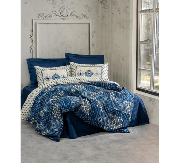 Cotton Box Çift Kişilik Saten Nevresim Takımı Stasya Lacivert