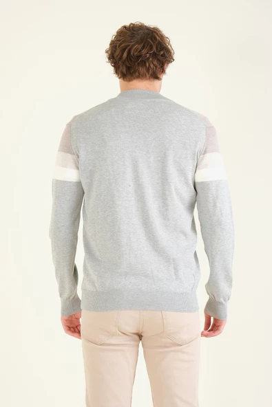 Erkek Dik Yaka Fermuarlı Renki Hırka Gri - 6