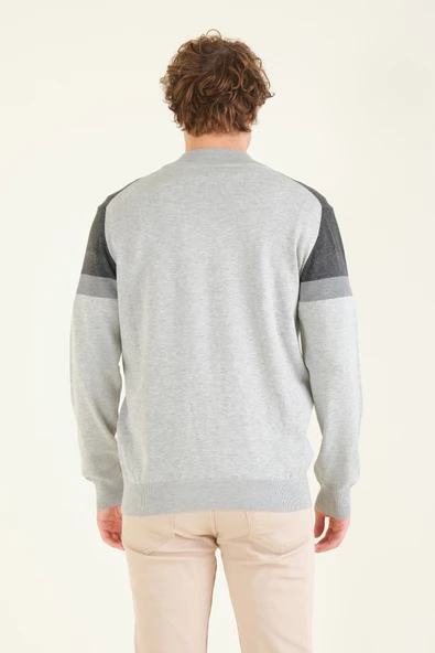 Erkek Dik Yaka Fermuarlı Renki Hırka Antrasit - 6