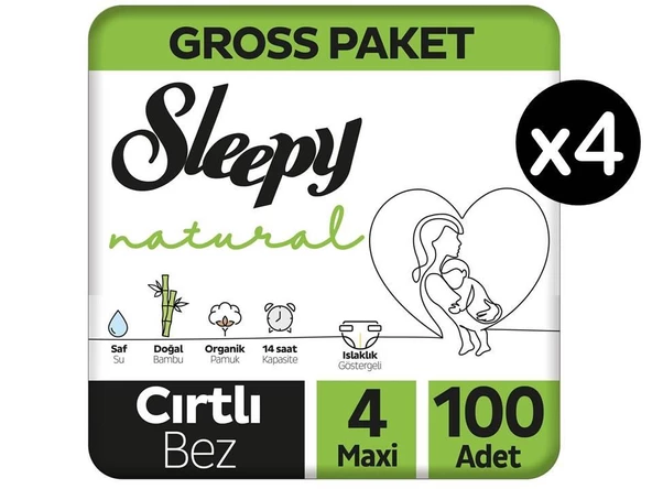 Sleepy Natural 4 Numara Maxi 400'lü Bebek Bezi