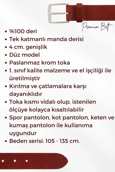 Beyaz Hakiki Deri Damar Desenli 4 cm.lik Spor Kemer - 416-Düz - Resim 7