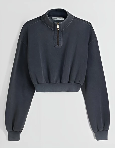 Bershka Fermuarlı crop sweatshirt / S Beden