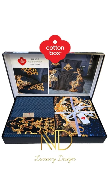 Cotton Box Palace Saten Çift Kişilik Nevresim Takımı Tutsu Lacivert - 4