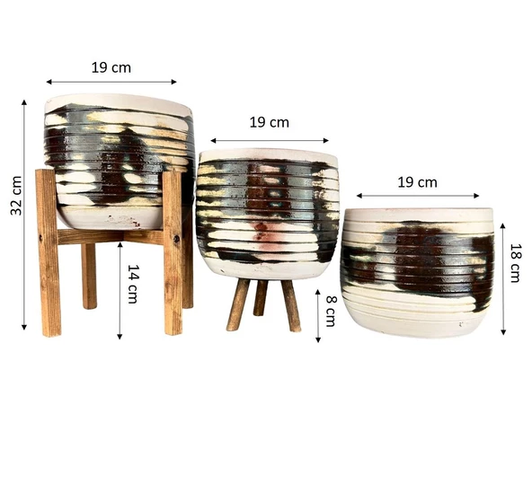 Bitki Tasarımı Yeşil Sırlı Terrakota Toprak Saksı Saksılık Salon Çiçeklik Üçlü Set- 19 CM - 2