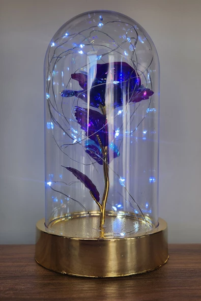 Gold Tabanlı Beyaz Led Işıklı Sevgililer Günü Solmayan Sonsuzluk Gülü Fanuslu Gece Lambası - 8