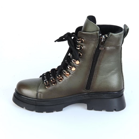 Bulldozer 240804-Z Yeşil Kürklü Deri Kadın Düz Bot - Resim 7