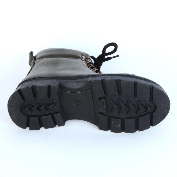 Bulldozer 240804-Z Yeşil Kürklü Deri Kadın Düz Bot - Resim 8