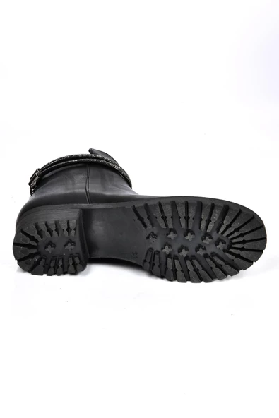 MP 222-2756 Siyah Cilt Kadın Düz Bot Ayakkabı - 5