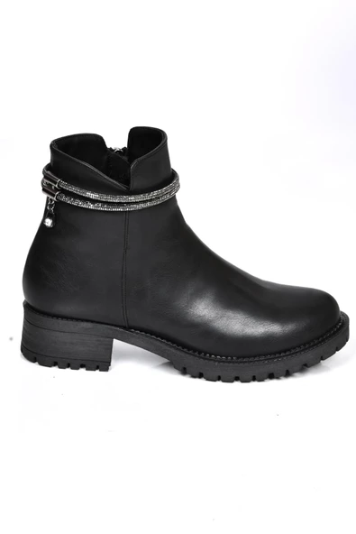 MP 222-2756 Siyah Cilt Kadın Düz Bot Ayakkabı - 3