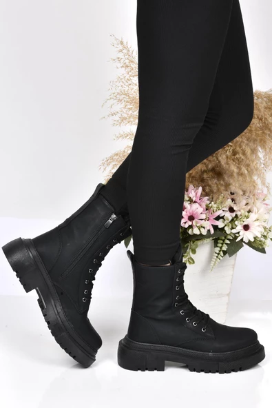 MP 222-2770 Siyah Fermuarlı Kadın Düz Bot Ayakkabı - Resim 2