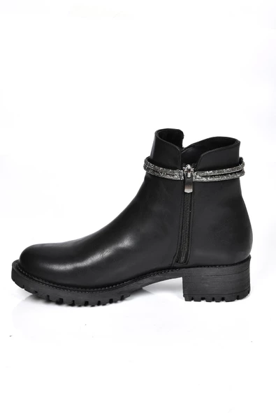 MP 222-2756 Siyah Cilt Kadın Düz Bot Ayakkabı - 4