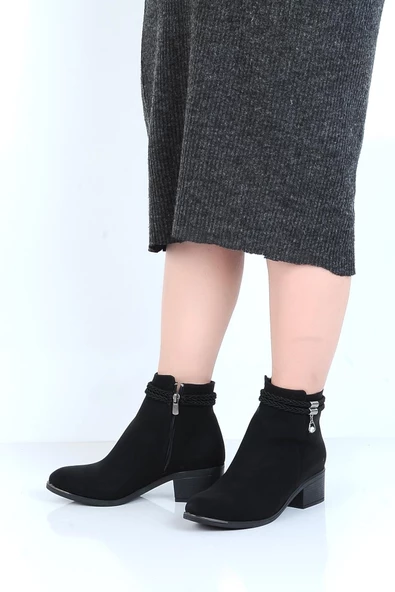 Ayakcenter 23-8019 Kösem Siyah Süet 5Cm Topuklu Kadın Bot - Resim 3