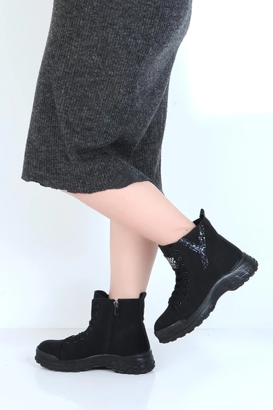 Twingo 7135 Siyah Zümrüt Kürklü Kadın Düz Bot - Resim 2