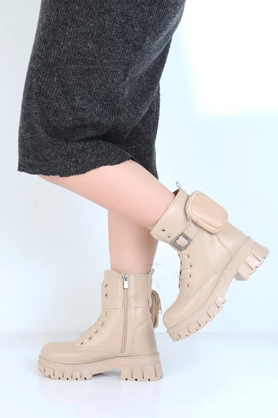 Twingo 7640 Nut Bej Kürklü Kadın Düz Bot - Resim 2