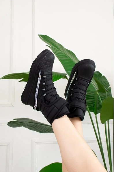 Twingo 920 Siyah Kürklü Kadın Düz Kar Botu - Resim 2