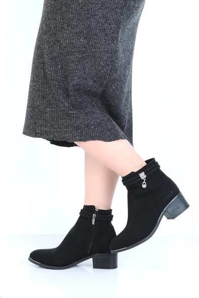 Ayakcenter 23-8019 Kösem Siyah Süet 5Cm Topuklu Kadın Bot - Resim 2