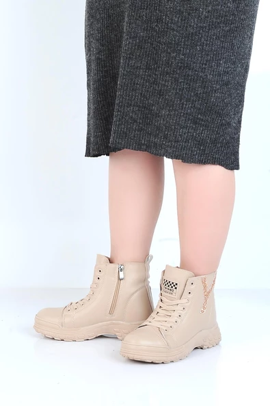 Twingo 7135 Nut Bej  Kürklü Kadın Düz Bot - Resim 3