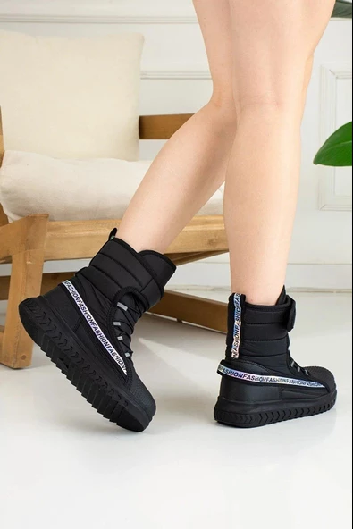 Twingo 920 Siyah Kürklü Kadın Düz Kar Botu - Resim 3