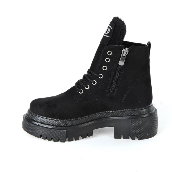 MP 222-3471Ft Siyah Nubuk Fermuarlı Kız Çocuk Düz Bot - Resim 3