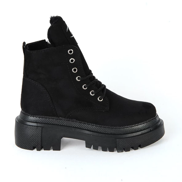 MP 222-3471Ft Siyah Nubuk Fermuarlı Kız Çocuk Düz Bot - Resim 2