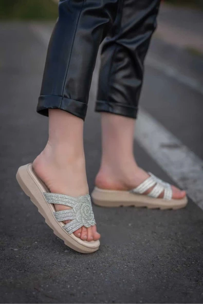 Ayakcenter 3066-5 Ayışığı Taşlı Kadın Günlük Düz Terlik - 2