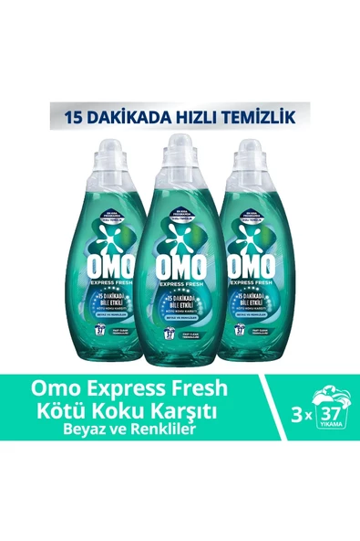 Omo Express Fresh Kötü Koku Karşıtı Beyaz & Renkliler Sıvı Çamaşır Deterjanı 1480 Ml x 3 Adet