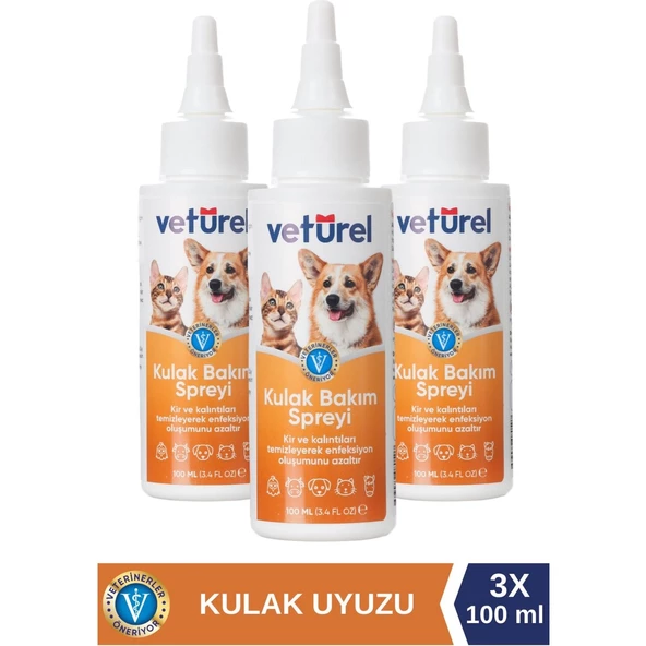 Kulak Bakım Spreyi 3x100ml Kedi Kulak Temizleme Köpek Kulak Uyuzu Kir Bulaş