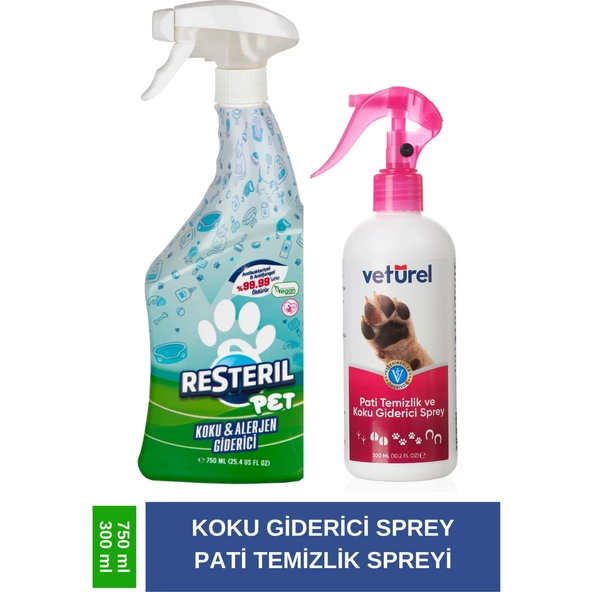 Resteril Hiyen Spreyi Pet 750ml Veturel Pati Temizleme 300ml Set  Pati Koku Giderici