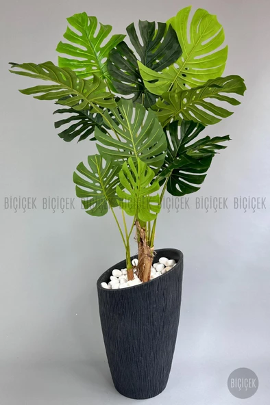 BİÇİÇEK   Yapay Monstera Ağacı 200 cm lux dış mekan saksıda - Resim 6