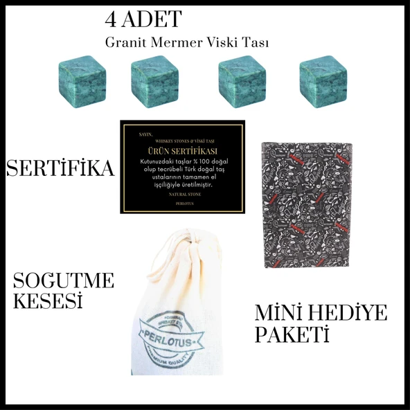 Perlotus Doğal Granit Mermer Viski Taşı 4’lü Özel Seri Sertifikalı - 4