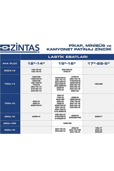 Zintaş Pikap Minibüs Ve Kamyonet Için Mahmuzlu Patinaj Zinciri 500x12 - 3