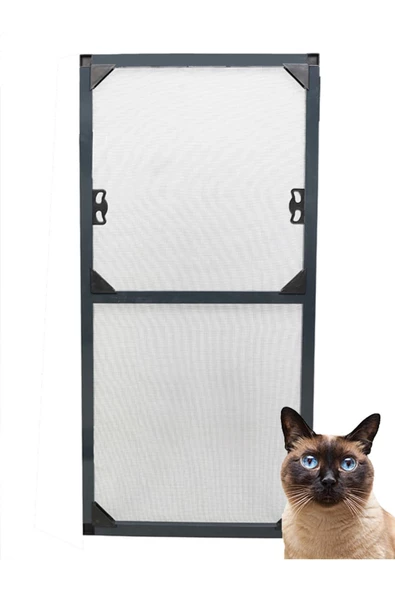 Kamataş   Sabit Sök Tak Kedi Tüllü Kapı (Max 90X210) Sinekliği Antrasit, Özel Ölçü Verebilirsin