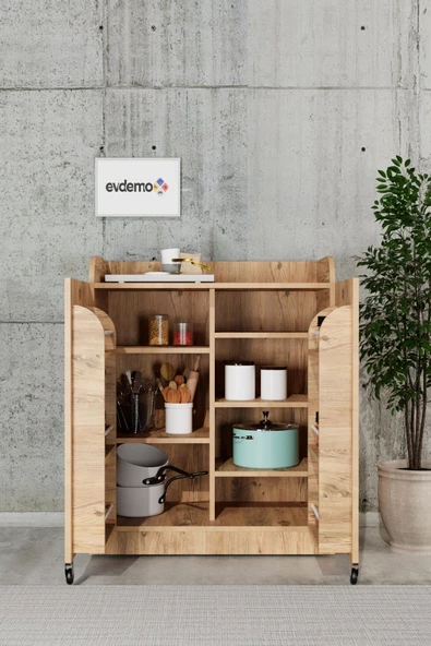 Evdemo Derin 2 Kapaklı Erzak Kiler Dolabı Atlantik Çam - 2