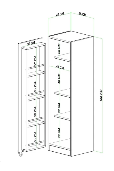 Evdemo Elzem Tek Kapaklı Erzak Kiler Dolabı Atlantik Çam - 5