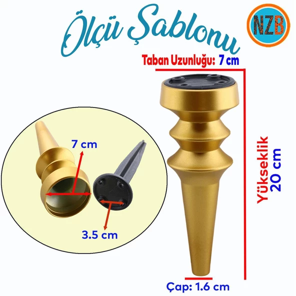 Mobilya Yükseltici Kanepe Koltuk Tv Ünitesi Baza Ayağı Zigon Orta Sehpası Ayak Ayakları 20 cm Mat Altın - Resim 2