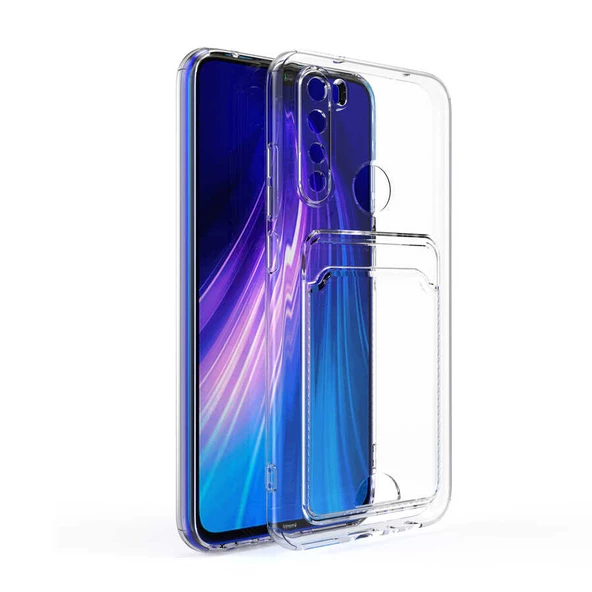 zore Xiaomi Redmi Note 8 Kılıf Kartlıklı Şeffaf Zore Setra Clear Silikon Kapak-Renksiz