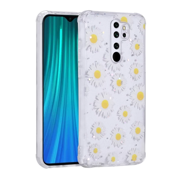 zore Xiaomi Redmi Note 8 Pro Kılıf Simli Desenli Kamera Korumalı Parlak Zore Popy Kapak-Papatya