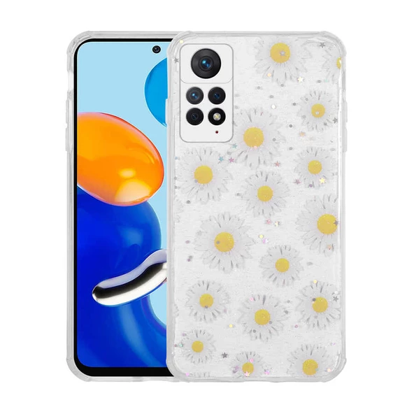 zore Xiaomi Redmi Note 11 Pro 5G Kılıf Simli Desenli Kamera Korumalı Parlak Zore Popy Kapak-Papatya