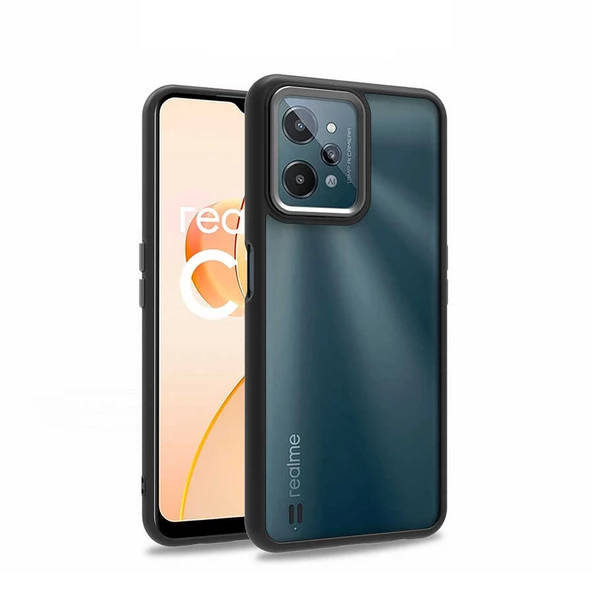 zore Realme C31 Kılıf Zore Flora Kapak-Siyah