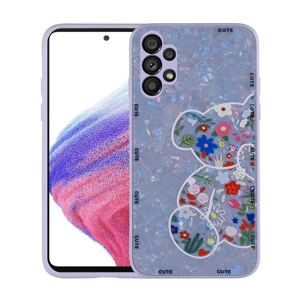 zore Galaxy A13 4G Kılıf Desenli Sert Silikon Zore Mumila Kapak-Lilac Bear