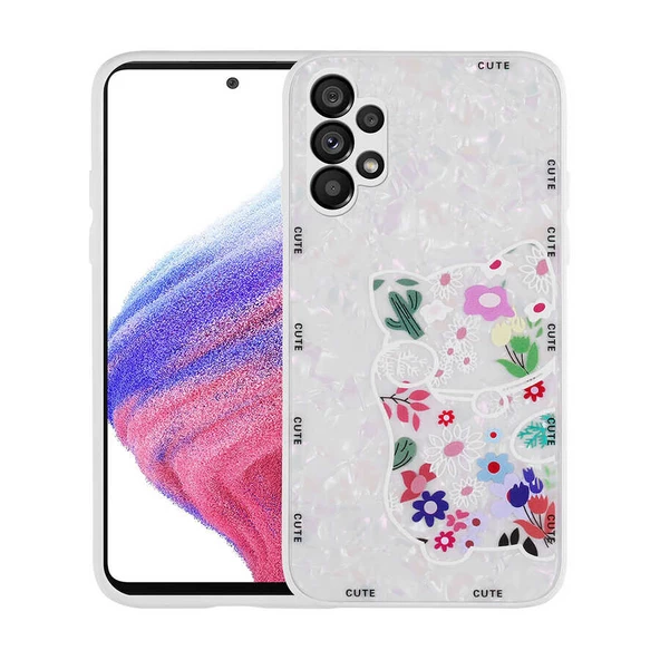 zore Galaxy A13 4G Kılıf Desenli Sert Silikon Zore Mumila Kapak-White Cat