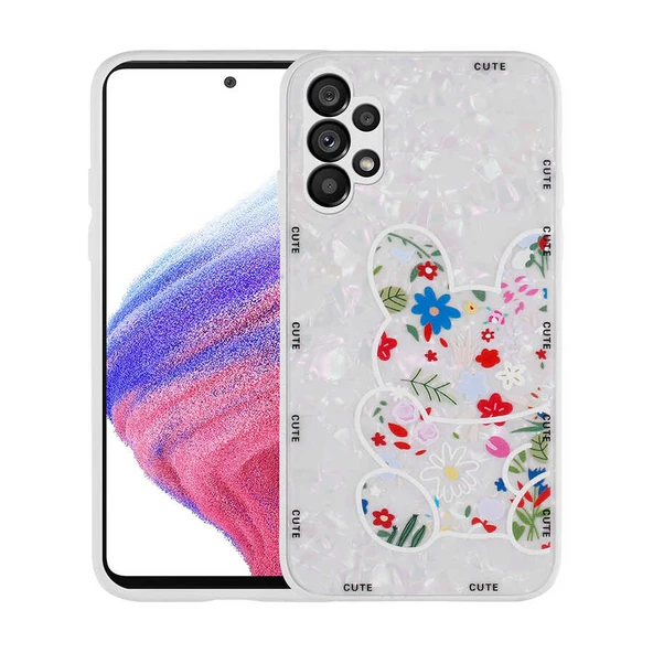 zore Galaxy A13 4G Kılıf Desenli Sert Silikon Zore Mumila Kapak-White Rabbit