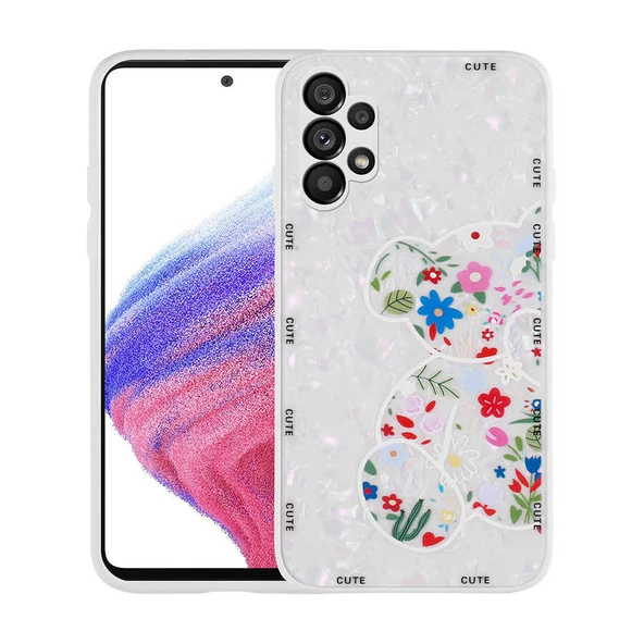 zore Galaxy A13 4G Kılıf Desenli Sert Silikon Zore Mumila Kapak-White Bear